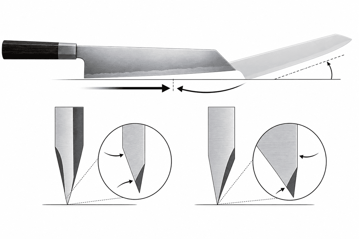Diagram of hybrid edge geometry and kiritsuke motion vector.