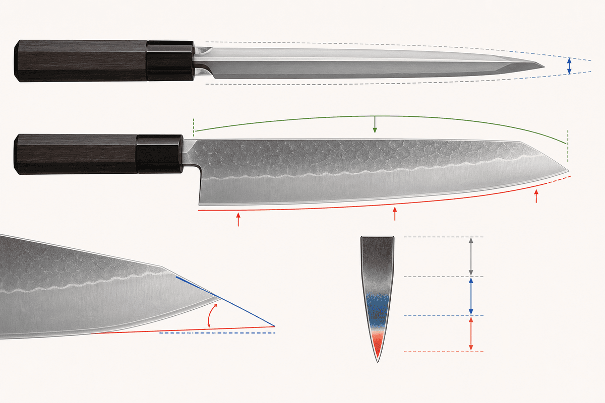 Diagram of bunka blade geometry and edge structure for expert context.