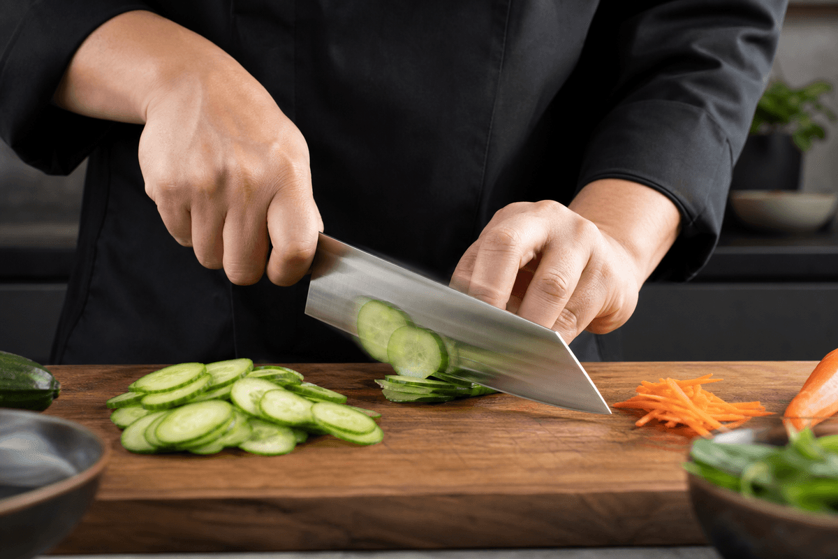 Bunka knife in everyday use for precise, efficient cutting.